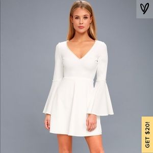Romantic Intention White Pearl Bell Sleeve Dress